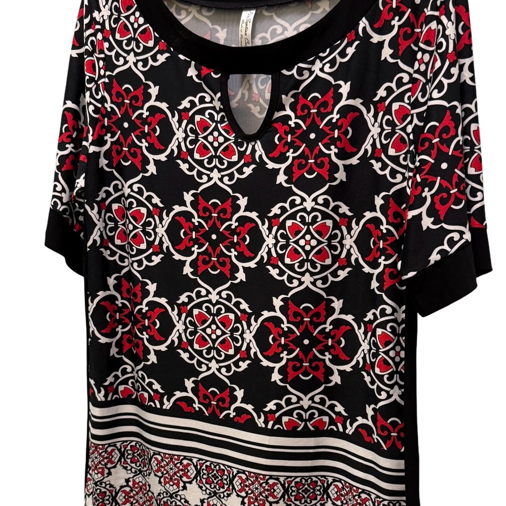 Black and Red Patterned Women's Top